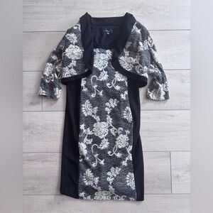 R&M Richards 2 Piece Evening Dress Set Black W/ White Lace Trim Size 12